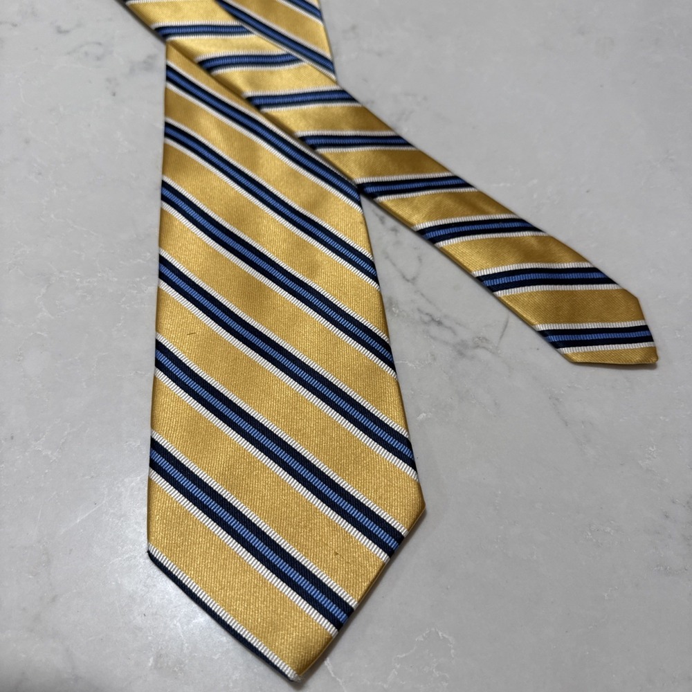 Brooks Brothers 346 Yellow Navy Repp Stripe Silk Tie Made in USA 58x3.5" - Picture 3 of 6